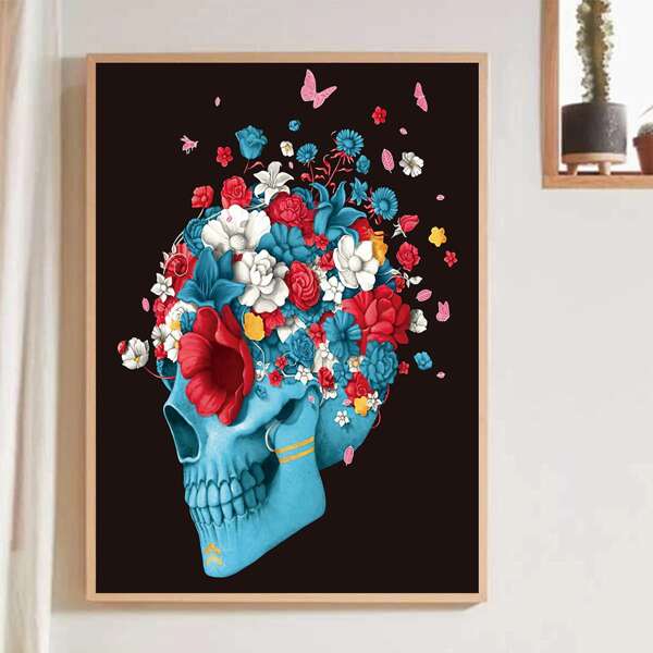 

Skull Print Wall Painting Without Frame, Multicolor