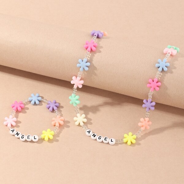 

2pcs Toddler Girls Flower Decor Jewelry Set, Multicolor