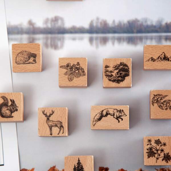 

1pc Random Pattern Wooden Stamp, Khaki