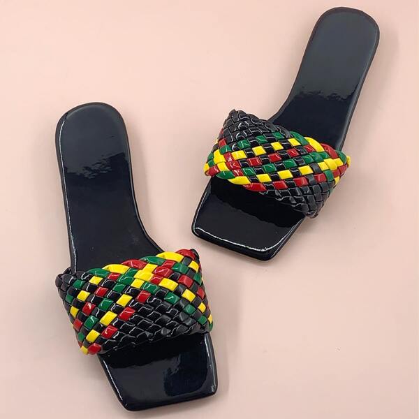 

Colorblock Braided Slide Sandals, Black