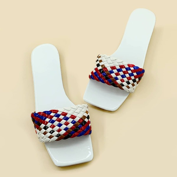 

Colorblock Braided Slide Sandals, White