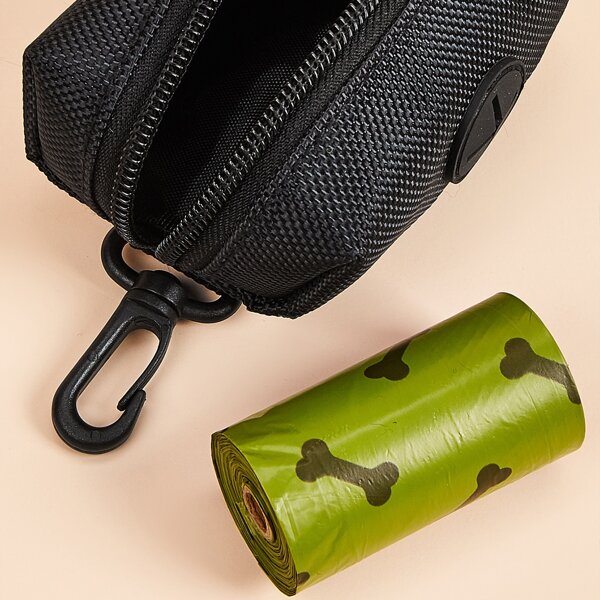 

1pc Dog Waste Bag Dispenser With 1roll Garbage Bag, Black
