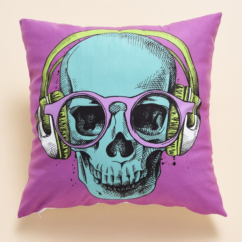 

Skull Print Cushion Cover Without Filler, Purple