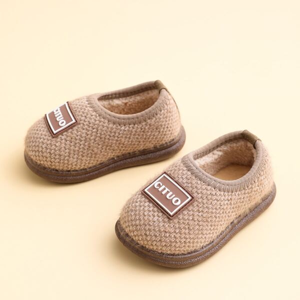 

Toddler Boys Letter Patch Fluffy Slippers, Brown