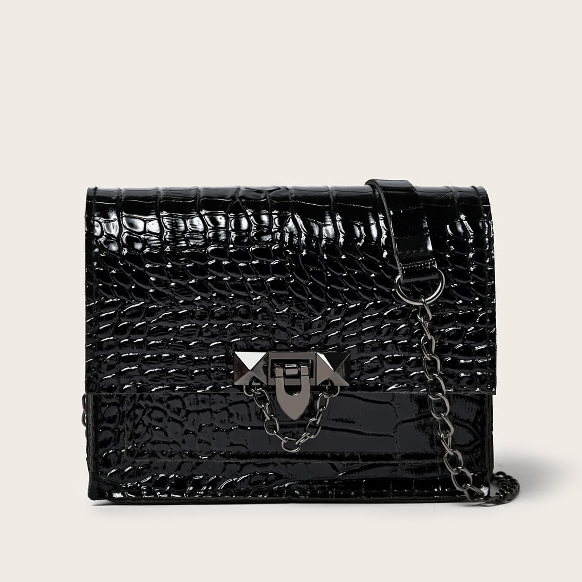 

Croc Embossed Chain Crossbody Bag, Black