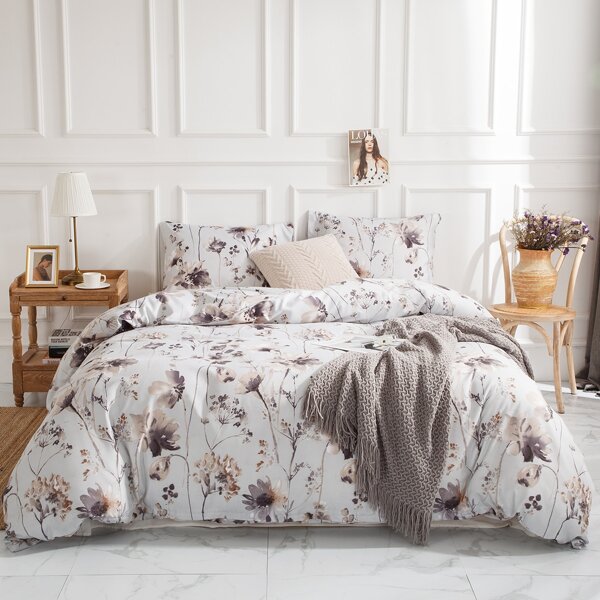

Flower Print Bedding Set Without Filler, Multicolor
