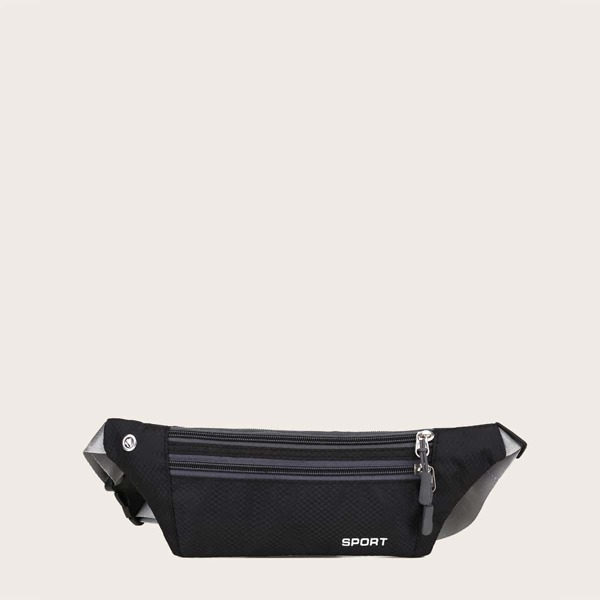 

Men Letter Graphic Zip Front Fanny Pack, Black