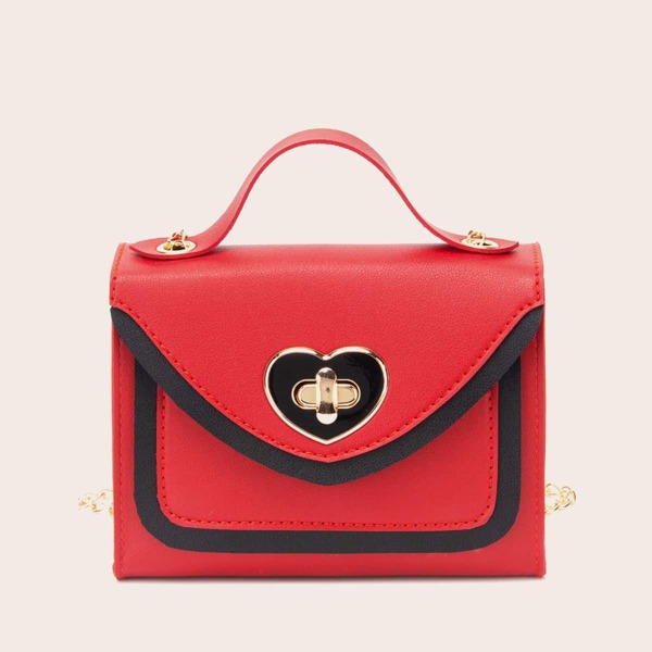 

Turn-Lock Two Tone Satchel Bag, Red