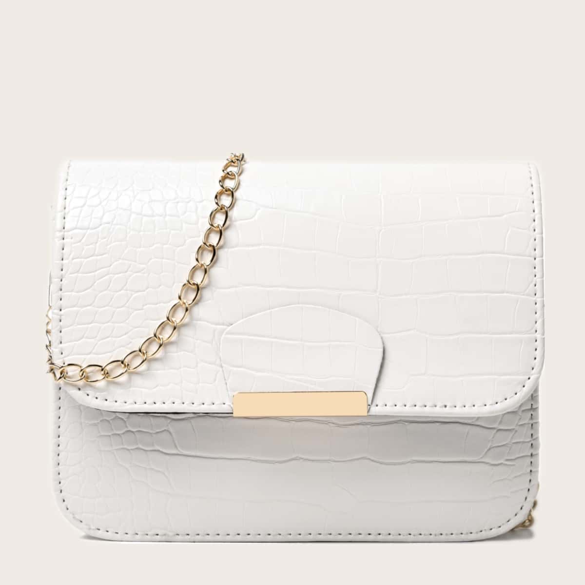 

Croc Embossed Chain Crossbody Bag, White