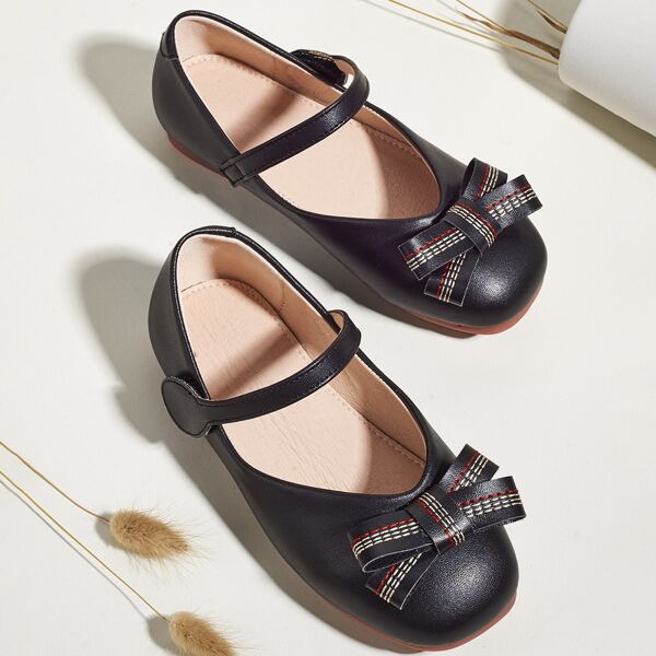 

Toddler Girls Bow Decor Velcro Strap Flats, Black