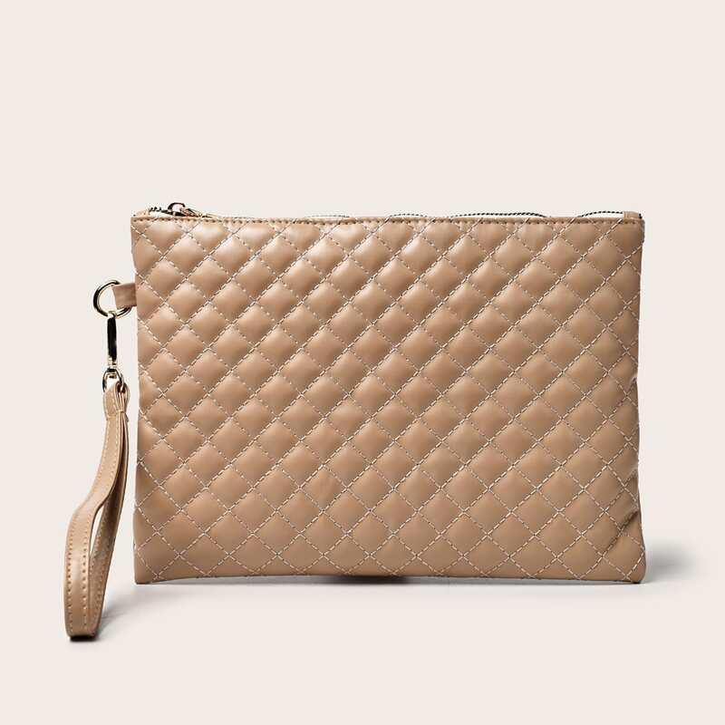 

Quilted Zip Clutch Bag, Khaki
