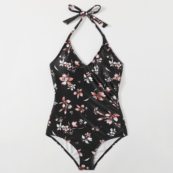 

Floral Halter One Piece Swimsuit, Multicolor