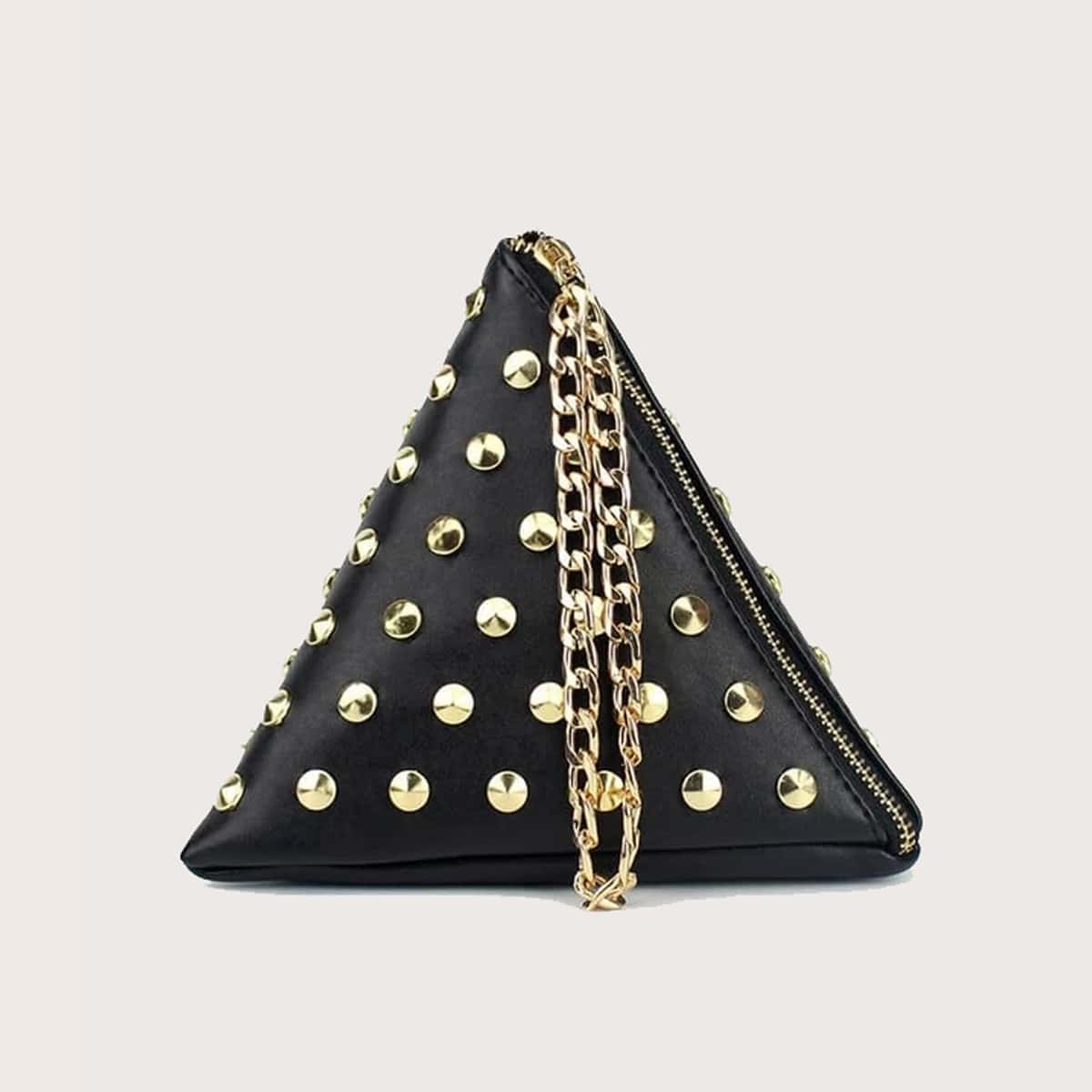 

Studded Triangle Shaped Clutch Bag, Black