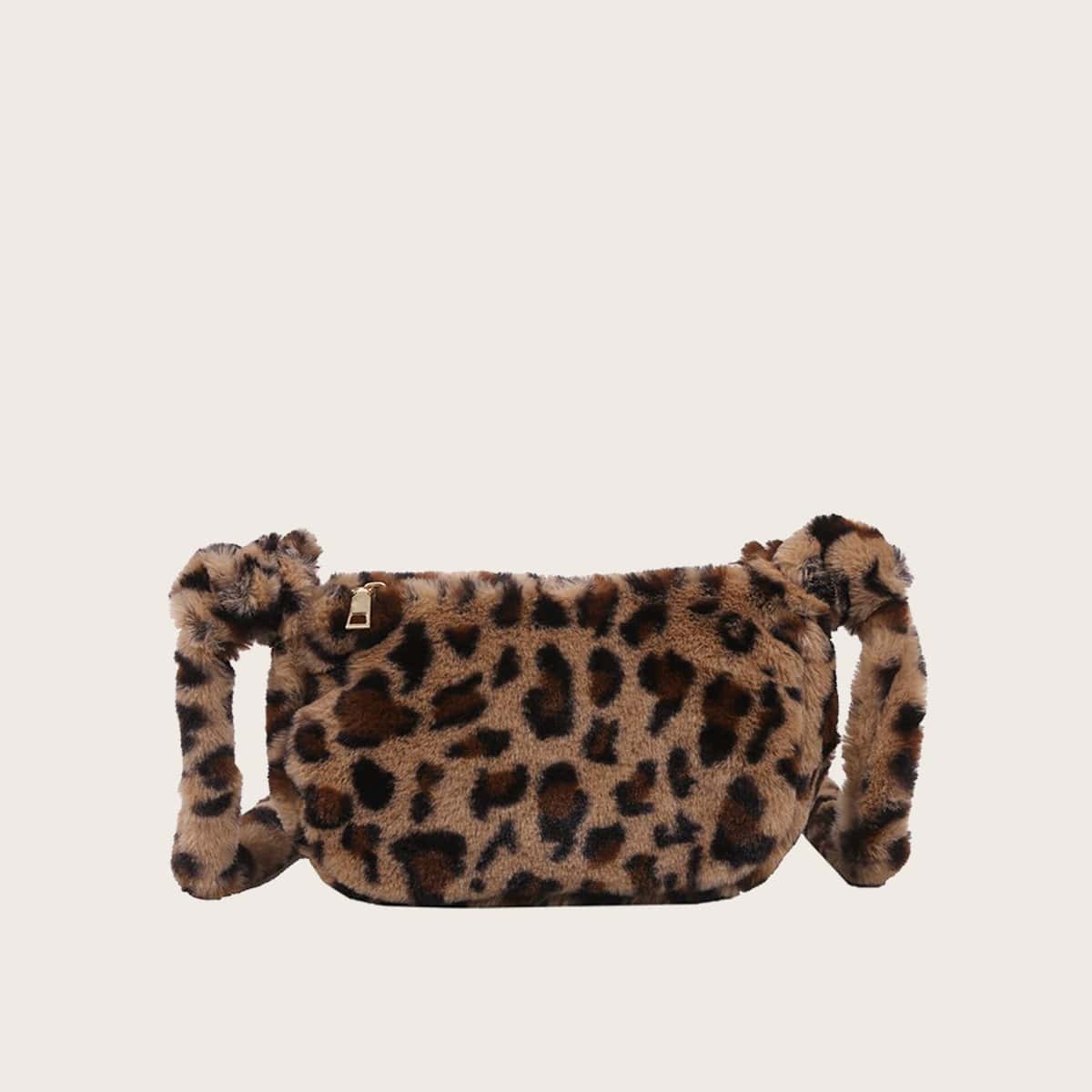 

Leopard Fluffy Crossbody Bag, Brown