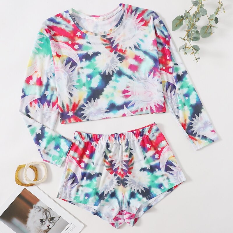 

Tie Dye Graphic Shorts PJ Set, Multicolor