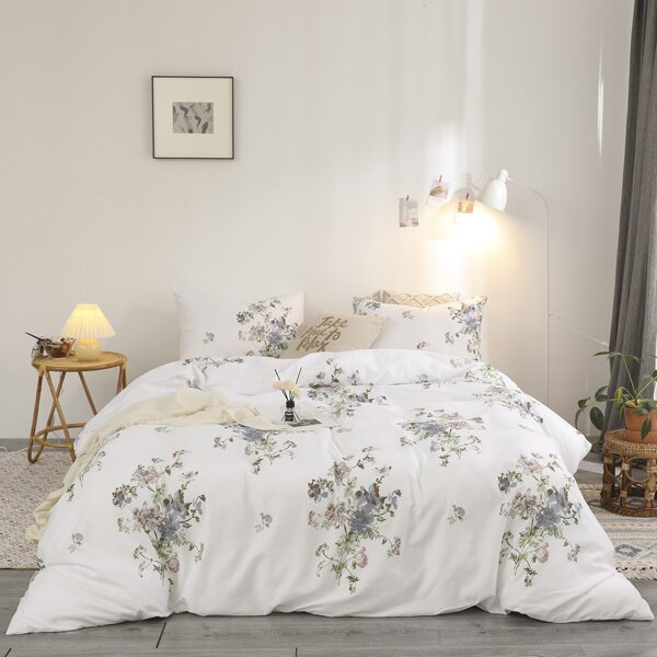 

Flower Print Bedding Set Without Filler, White