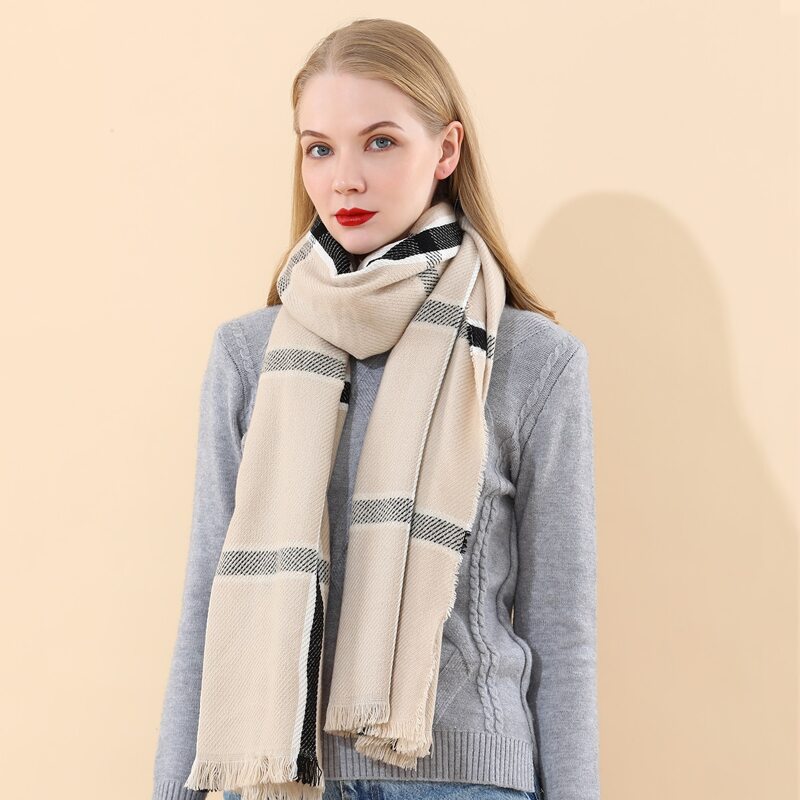 

Plaid Pattern Scarf, Beige