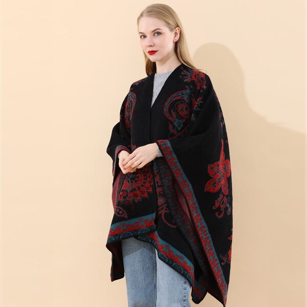 

Floral Pattern Scarf, Black