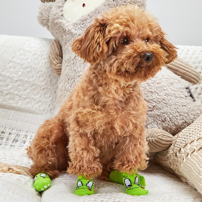 

4pcs Non-slip Cartoon Graphic Dog Socks, Green