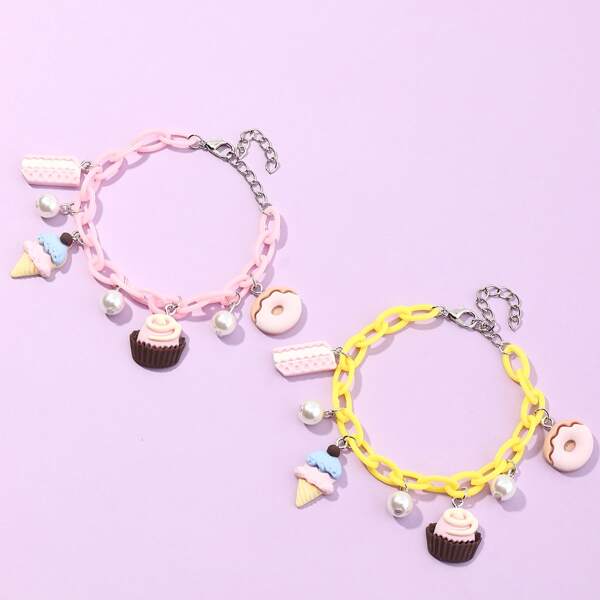 

2pcs Toddler Girls Faux Pearl Bracelet, Multicolor