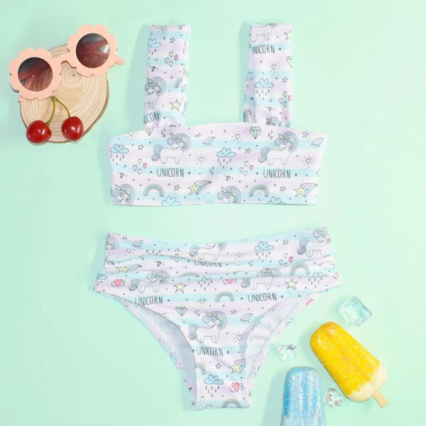 

Toddler Girls Unicorn & Rainbow Print Bikini Swimsuit, Multicolor