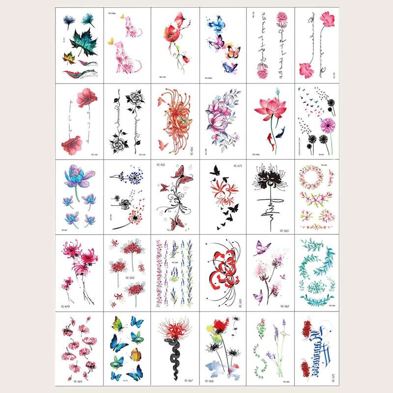 

30sheets Butterfly & Flower Pattern Tattoo Sticker, Multicolor
