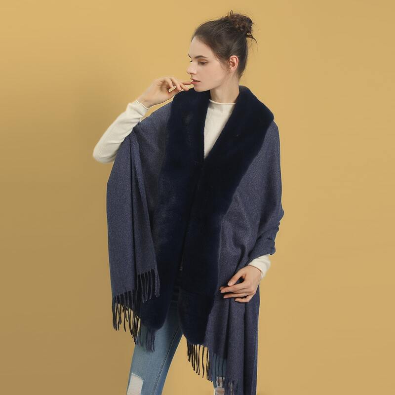 

Faux Fur Shawl Scarf, Navy blue