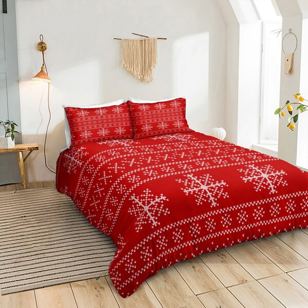 

Snowflake Print Bedding Set Without Filler, Red