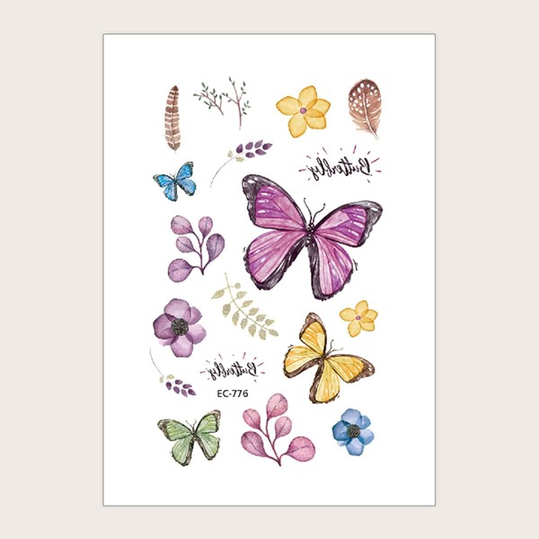 

1sheet Butterfly & Flower Pattern Tattoo Sticker, Multicolor