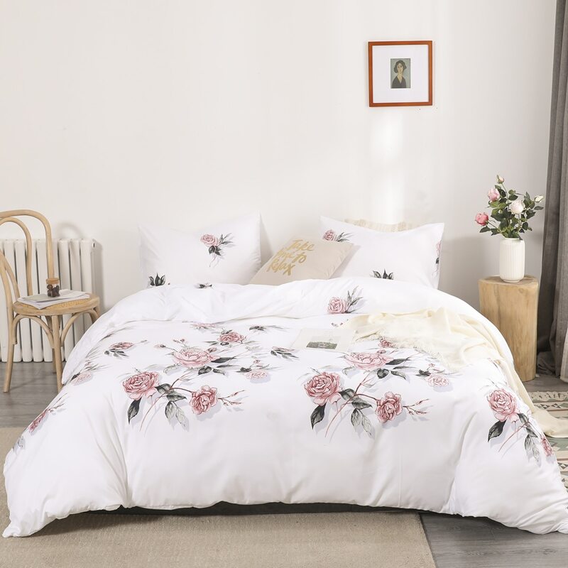 

Flower Print Bedding Set Without Filler, White