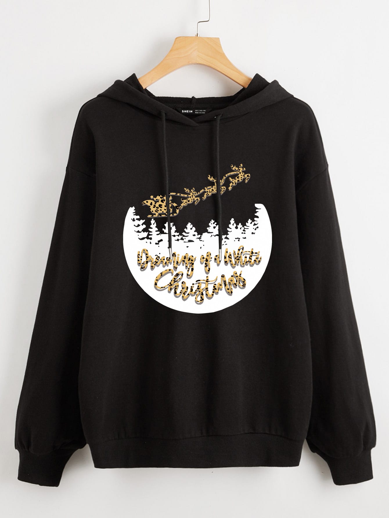 Plus Drop Shoulder Christmas Print Drawstring Hoodie thumbnail
