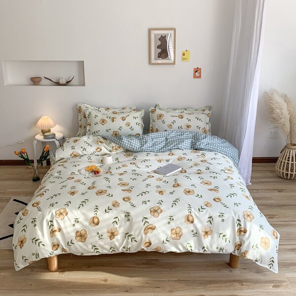 

Flower Print Bedding Set Without Filler, Multicolor