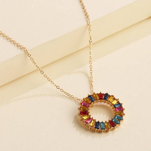 

Rhinestone Pendant Necklace, Multicolor