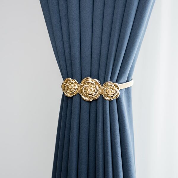 

1pc Rose Detail Metal Curtain Tie Back, Gold