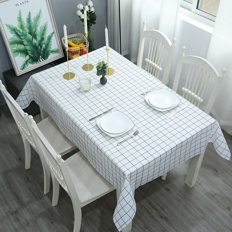 

Plaid Pattern Waterproof Tablecloth, White