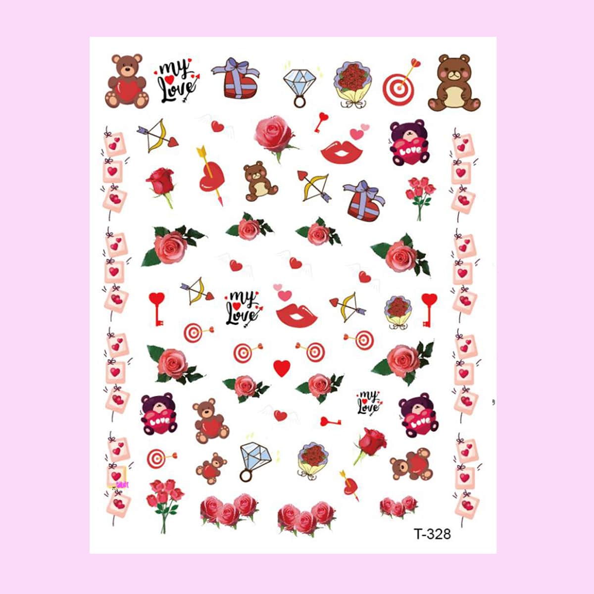 

1sheet Rose & Heart Nail Art Sticker, Red