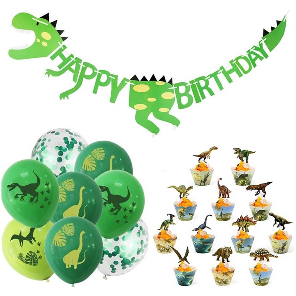 

1set Cartoon Dinosaur Balloon & Flag Set, Multicolor