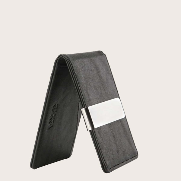 

Men Metal Decor Fold Over Wallet, Black