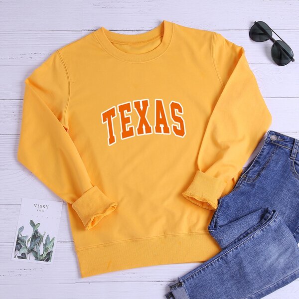 

Plus Letter Graphic Round Neck Sweatshirt, Yellow