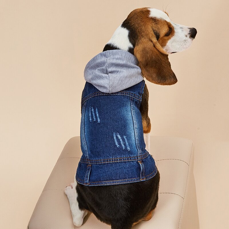 

Hooded Denim Dog Jacket, Blue