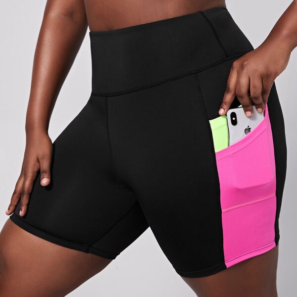 

Plus Colorblock Sports Shorts With Phone Pocket, Black