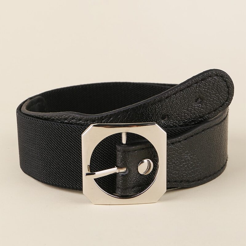 

Square Buckle Elastic Belt, Black