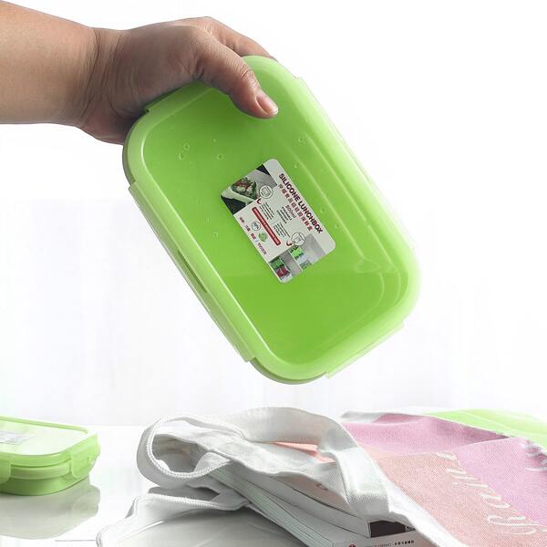 

1pc Foldable Silicone Lunch Box, Green