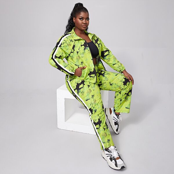 

Plus Side Stripe Zip Up Sports Jacket & Sports Pants, Lime green