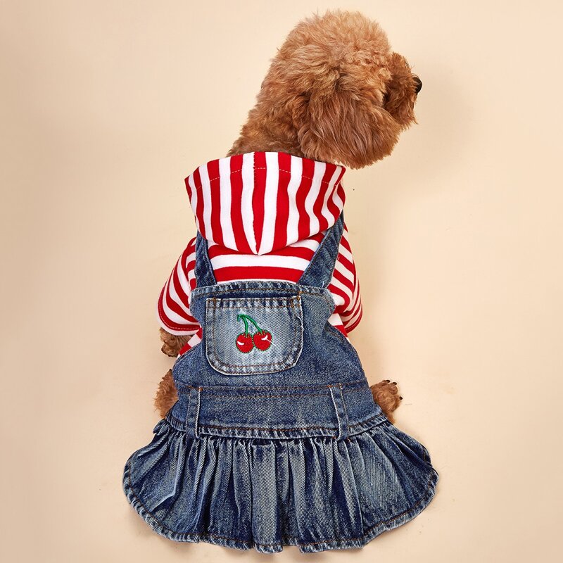 

Hooded Striped Snap Button Dog Dress, Blue