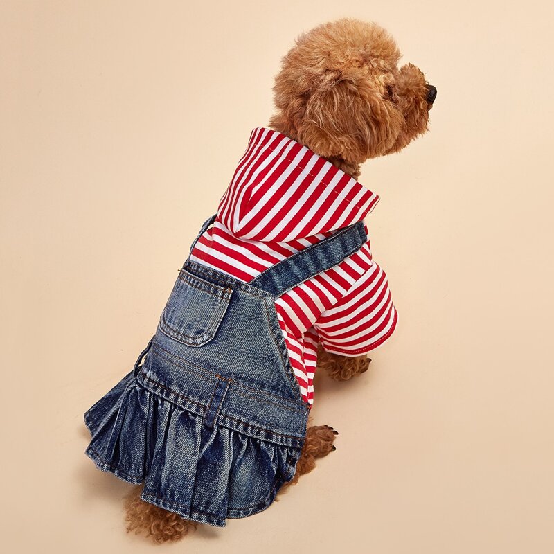 

Hooded Striped Snap Button Dog Dress, Blue