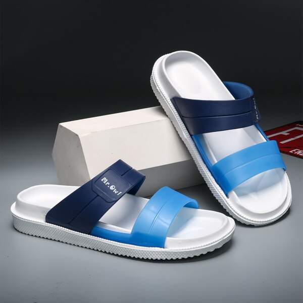 

Men Two Tone Double Band Slides, Blue and white