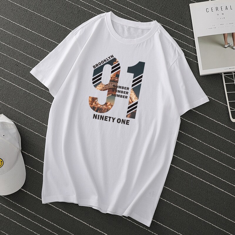 

Men Letter & Number Print Tee, White