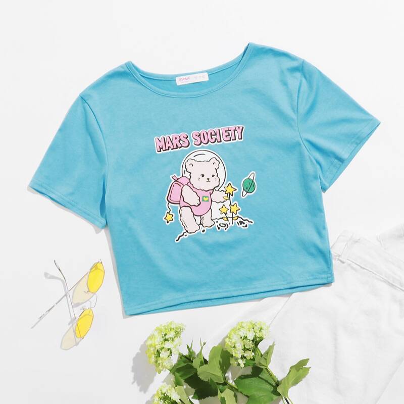 

Letter Cartoon Graphic Tee, Mint blue