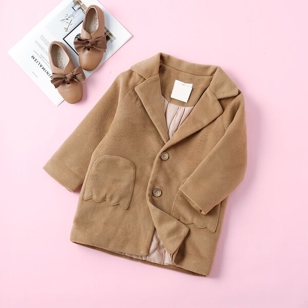 

Toddler Girls Lapel Collar Button Front Overcoat, Camel